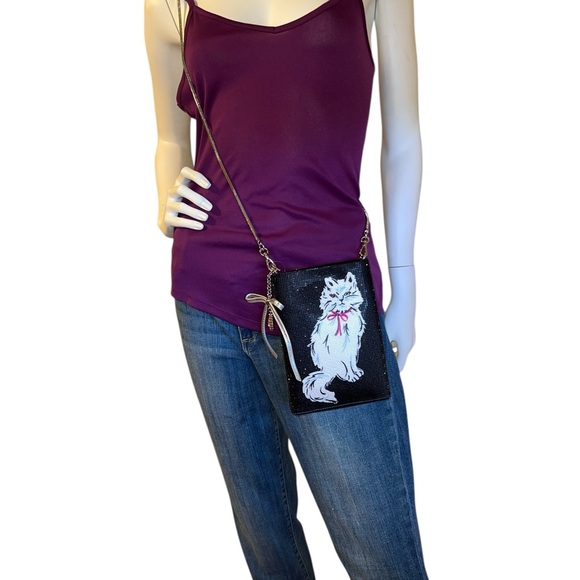 Kate Spade Whiskers Cat Crystal NS North South Crossbody Black Bag + KS Gift Bag - Picture 7 of 10